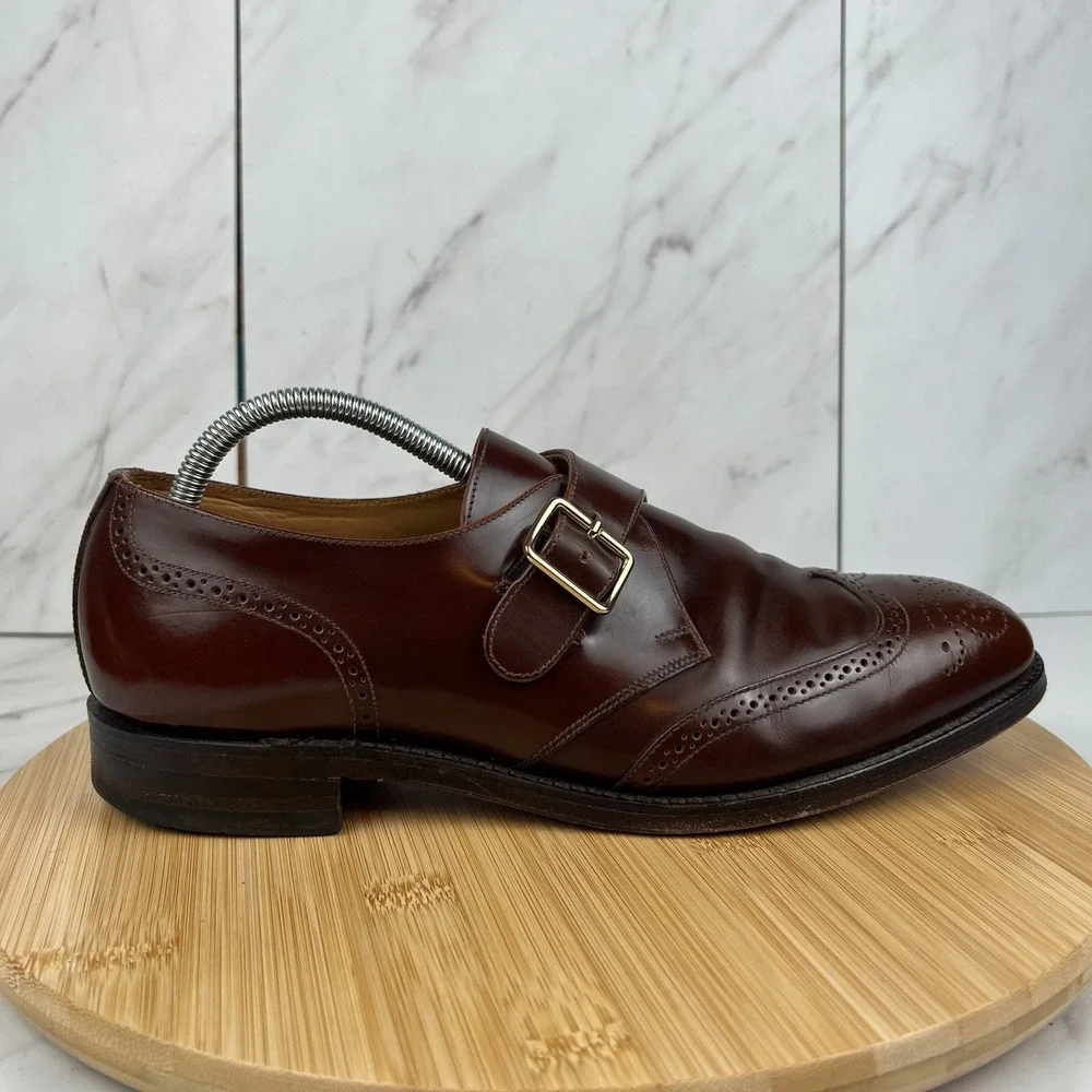 Loake Mens Size 9.5 US [8.5 UK] Brown Leather Wingtip Monk Strap Dress Shoes